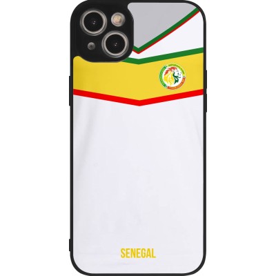 Coque iPhone 15 Plus - Silicone rigide noir Maillot de football Senegal 2022 personnalisable