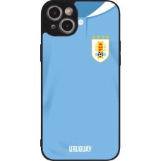 Coque iPhone 15 Plus - Silicone rigide noir Maillot de football Uruguay 2022 personnalisable