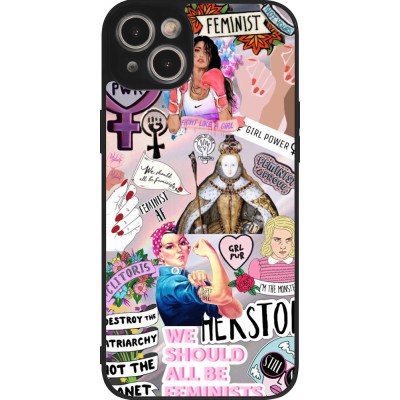 Coque iPhone 15 Plus - Silicone rigide noir Girl Power Collage