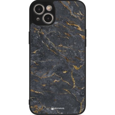 Coque iPhone 15 Plus - Silicone rigide noir Grey Gold Marble