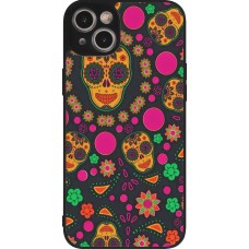 Coque iPhone 15 Plus - Silicone rigide noir Halloween 22 colorful mexican skulls