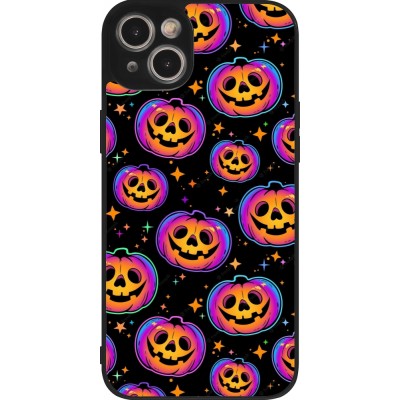 Coque iPhone 15 Plus - Silicone rigide noir Halloween 2024 rainbow pumpkins