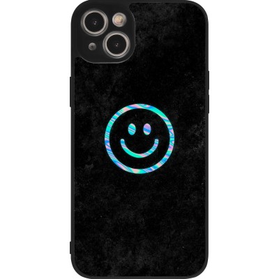 Coque iPhone 15 Plus - Silicone rigide noir Happy smiely irisé