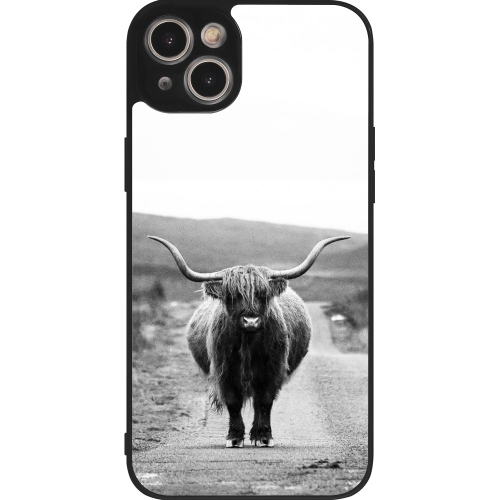 Coque iPhone 15 Plus - Silicone rigide noir Highland cattle