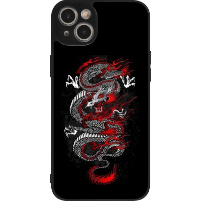 Coque iPhone 15 Plus - Silicone rigide noir Japanese style Dragon Tattoo Red Black