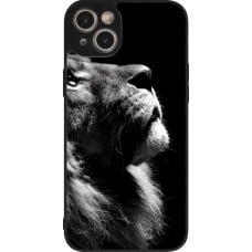 Coque iPhone 15 Plus - Silicone rigide noir Lion looking up