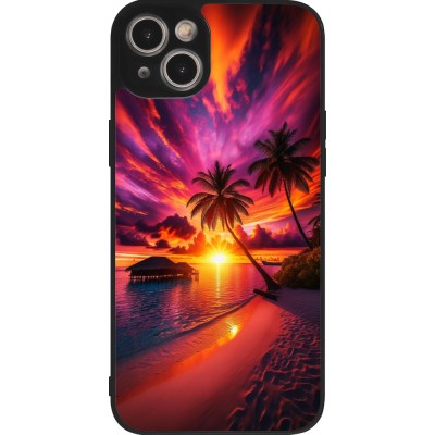 Coque iPhone 15 Plus - Silicone rigide noir Maldives Dusk Bliss