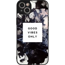 Coque iPhone 15 Plus - Silicone rigide noir Marble Good Vibes Only