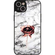 Coque iPhone 15 Plus - Silicone rigide noir Marble Rose Gold