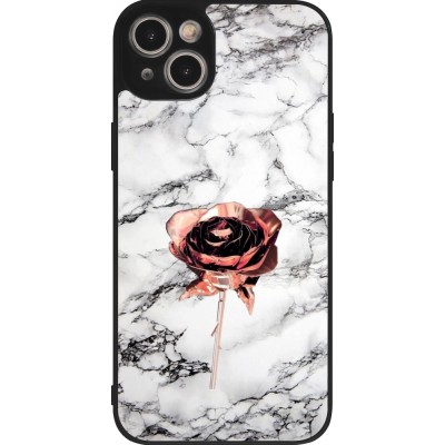 Coque iPhone 15 Plus - Silicone rigide noir Marble Rose Gold