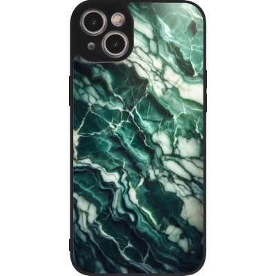 Coque iPhone 15 Plus - Silicone rigide noir Marbre vert majestueux