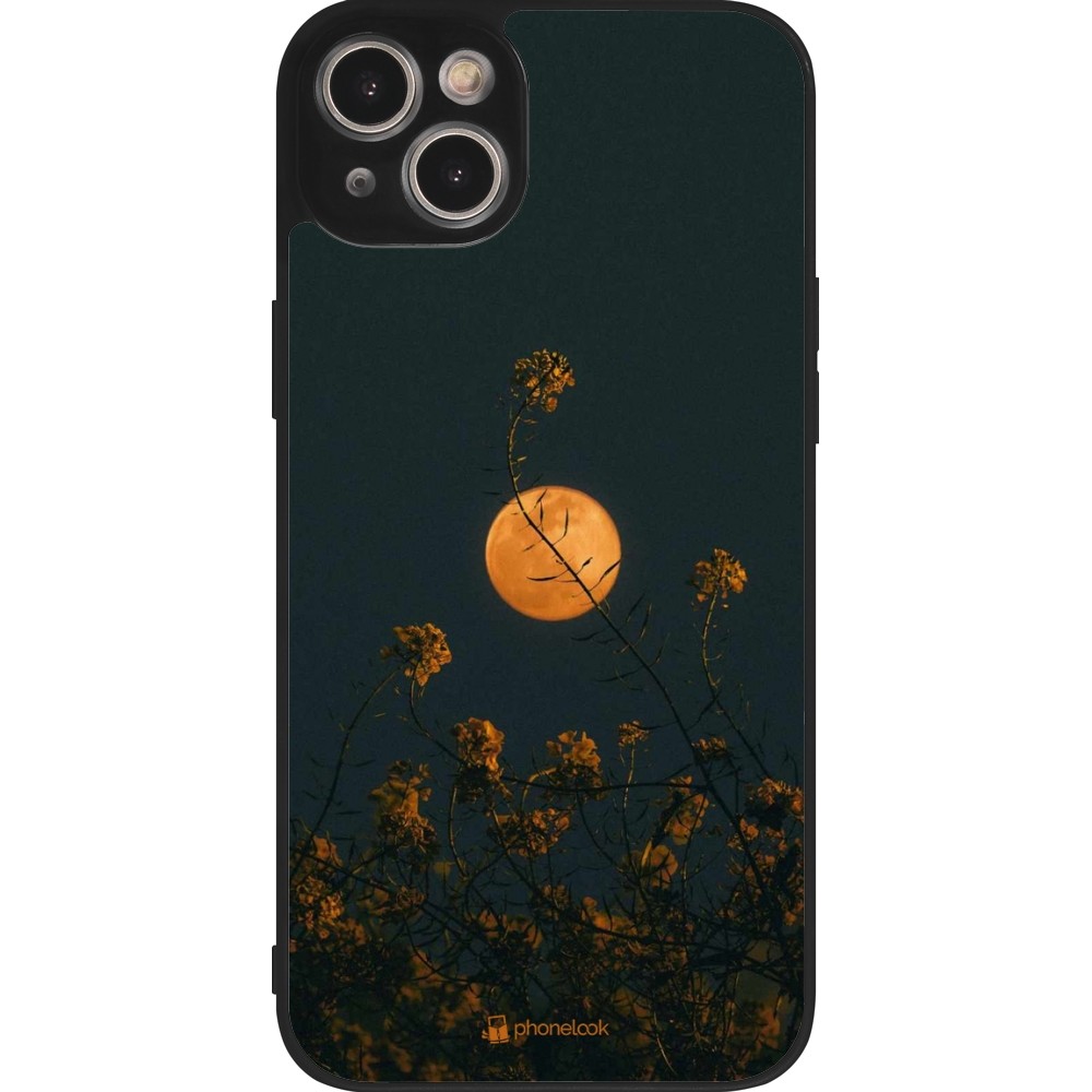 Coque iPhone 15 Plus - Silicone rigide noir Moon Flowers