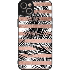 Coque iPhone 15 Plus - Silicone rigide noir Palm trees gold stripes