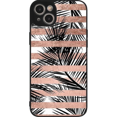 Coque iPhone 15 Plus - Silicone rigide noir Palm trees gold stripes