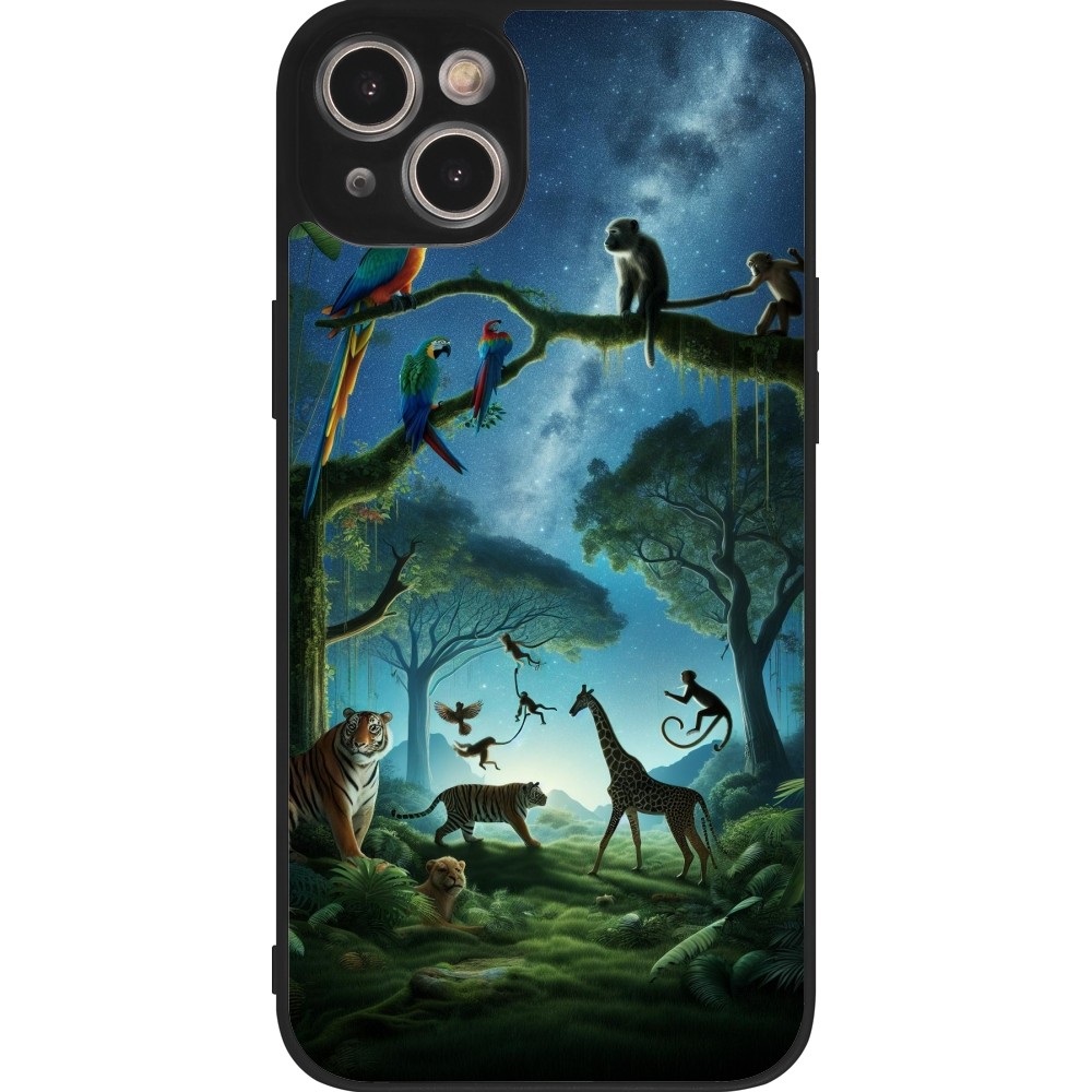 Coque iPhone 15 Plus - Silicone rigide noir Paradis des animaux exotiques