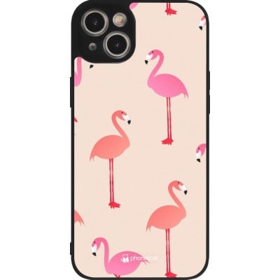 Coque iPhone 15 Plus - Silicone rigide noir Pink Flamingos Pattern