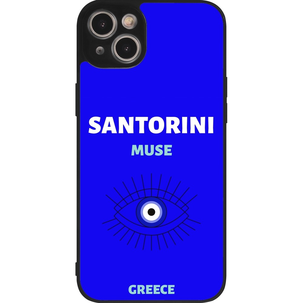 Coque iPhone 15 Plus - Silicone rigide noir Pop Summer Destination Santorini