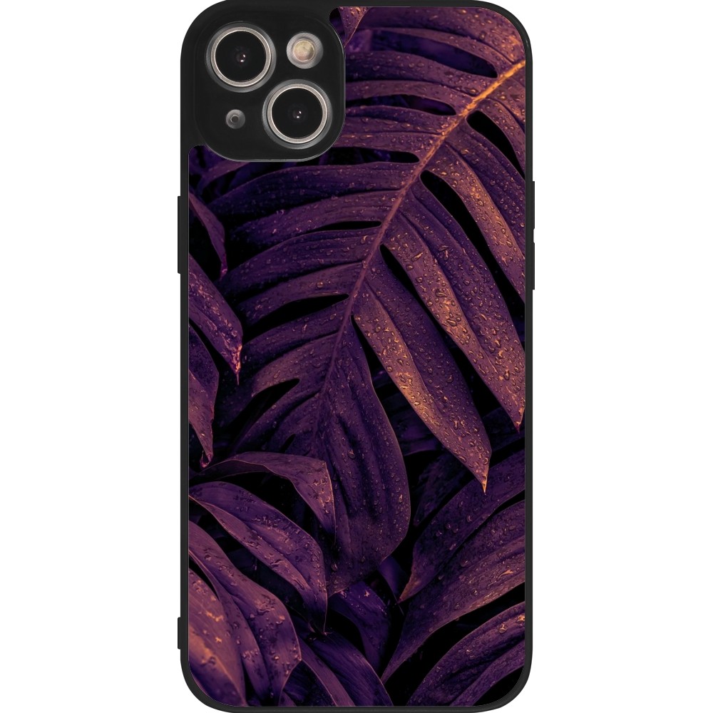 Coque iPhone 15 Plus - Silicone rigide noir Purple Light Leaves