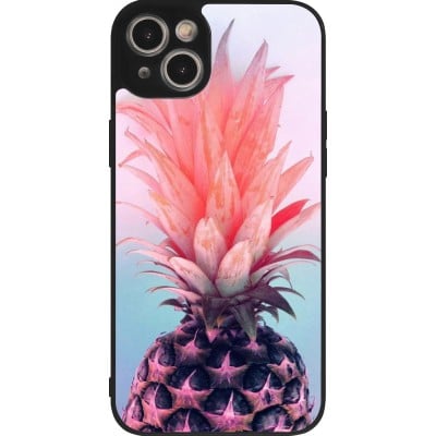 Coque iPhone 15 Plus - Silicone rigide noir Purple Pink Pineapple