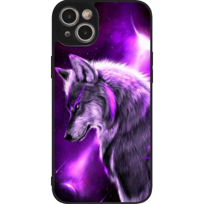 Coque iPhone 15 Plus - Silicone rigide noir Purple Sky Wolf