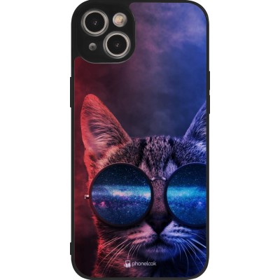 Coque iPhone 15 Plus - Silicone rigide noir Red Blue Cat Glasses