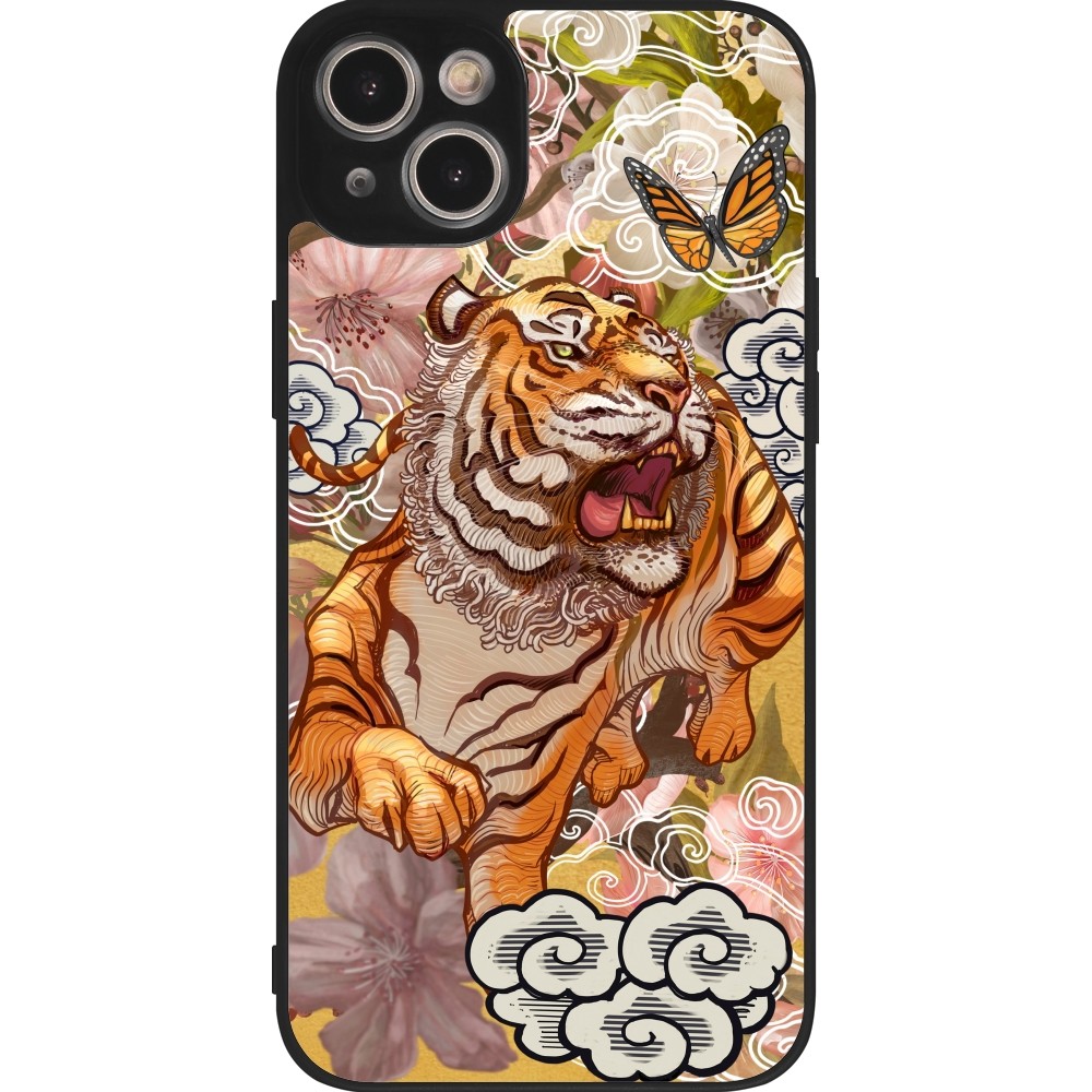 Coque iPhone 15 Plus - Silicone rigide noir Spring 23 japanese tiger