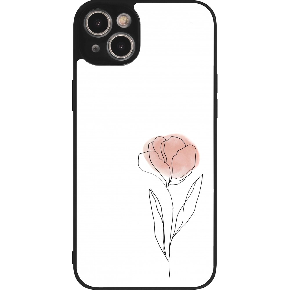 Coque iPhone 15 Plus - Silicone rigide noir Spring 23 minimalist flower