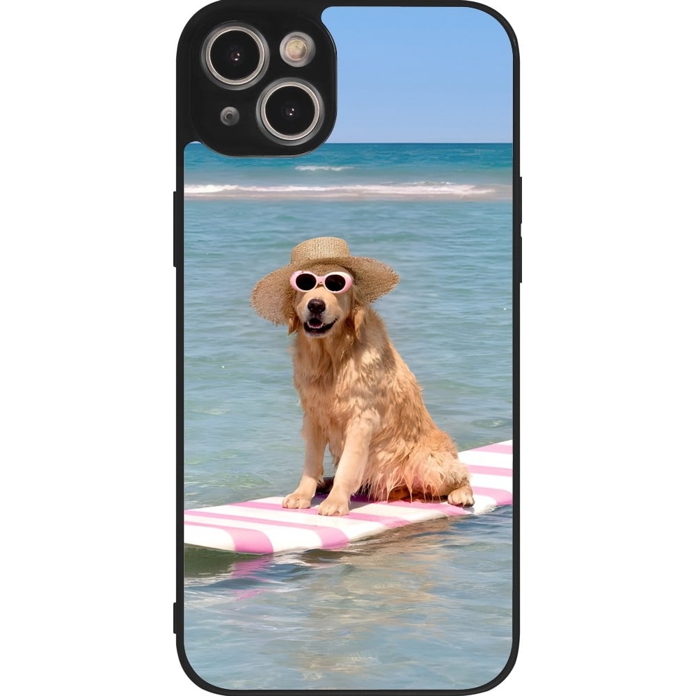 Coque iPhone 15 Plus - Silicone rigide noir Summer Dog on Paddle