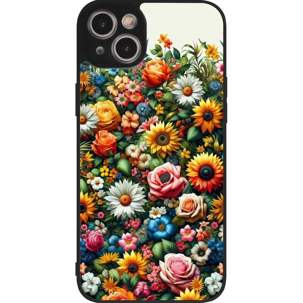 Coque iPhone 15 Plus - Silicone rigide noir Summer Floral Pattern