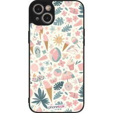 Coque iPhone 15 Plus - Silicone rigide noir Summer Pink Pattern