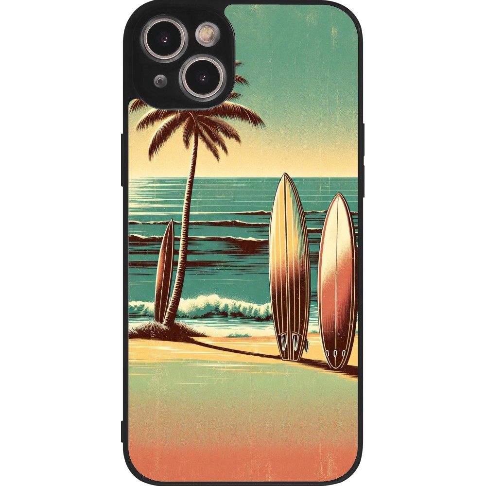 Coque iPhone 15 Plus - Silicone rigide noir Surf Paradise