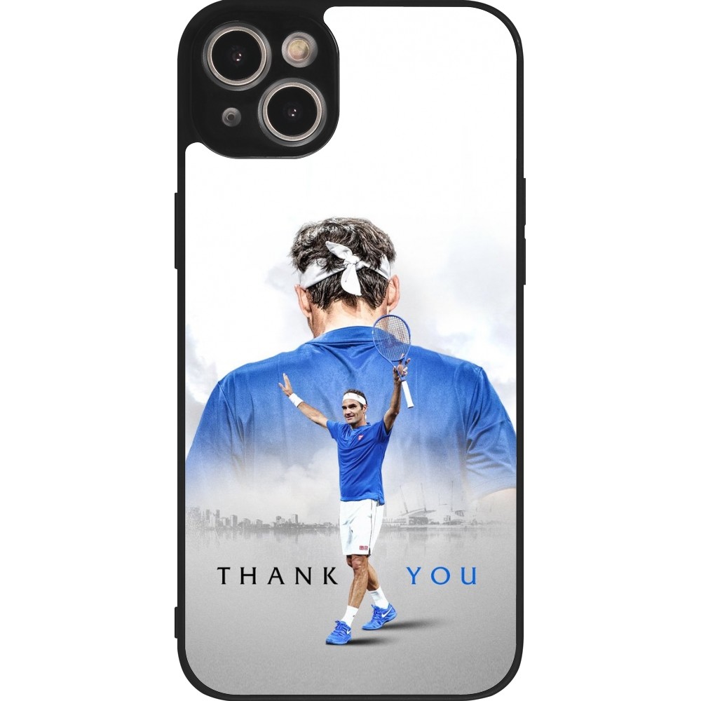 Coque iPhone 15 Plus - Silicone rigide noir Thank you Roger