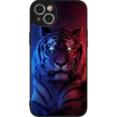 Coque iPhone 15 Plus - Silicone rigide noir Tiger Blue Red