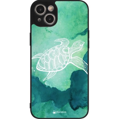 Coque iPhone 15 Plus - Silicone rigide noir Turtle Aztec Watercolor