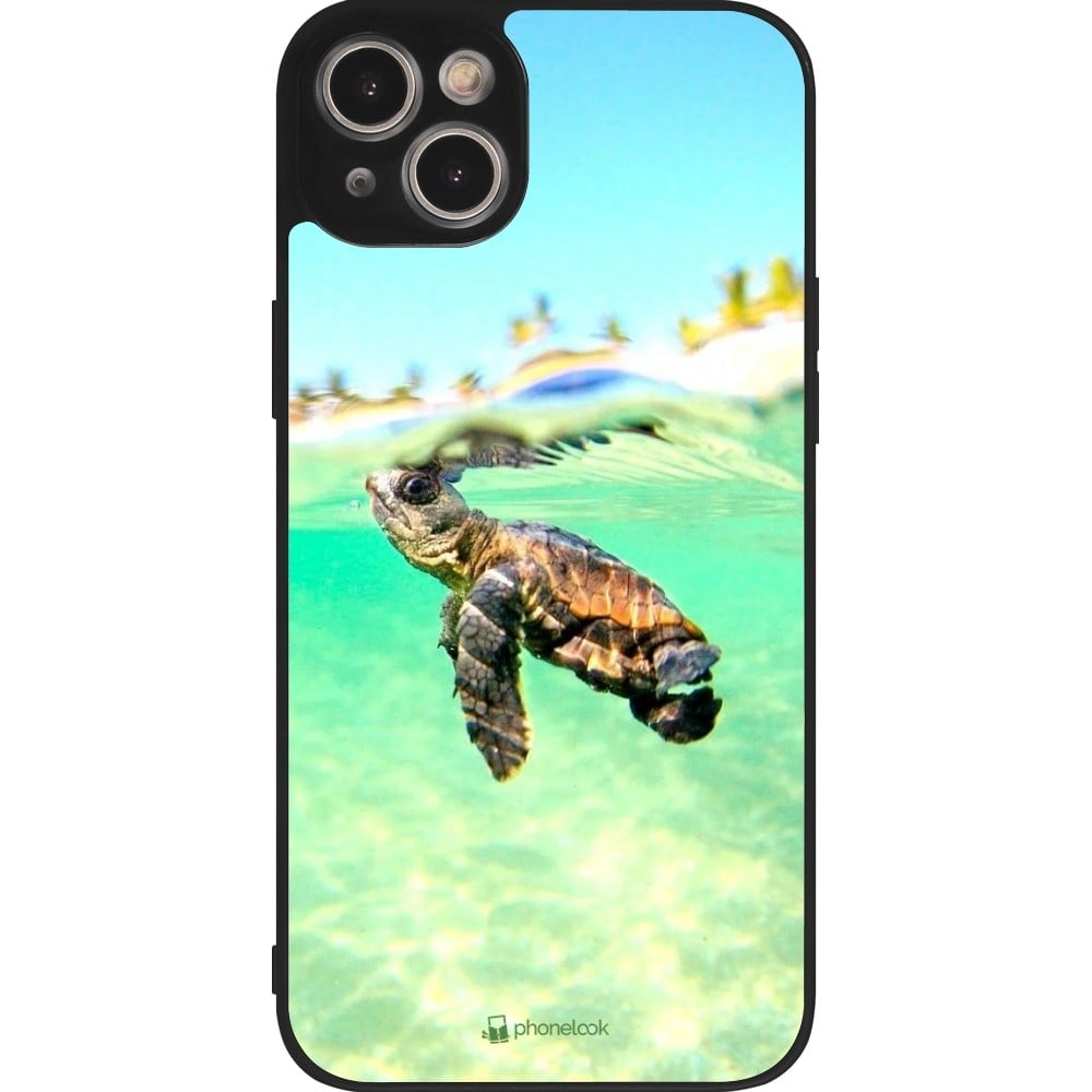 Coque iPhone 15 Plus - Silicone rigide noir Turtle Underwater