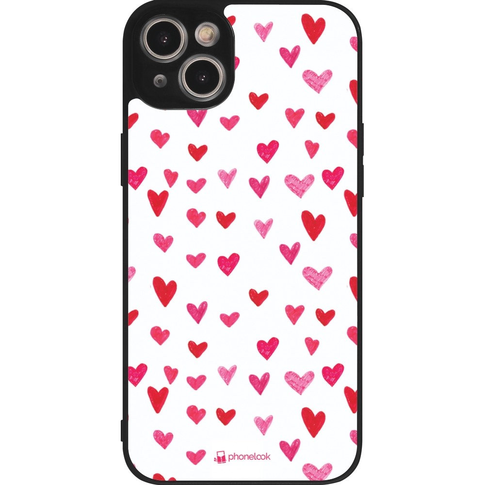 Coque iPhone 15 Plus - Silicone rigide noir Valentine 2022 Many pink hearts