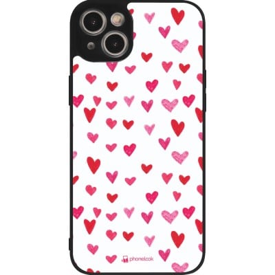 Coque iPhone 15 Plus - Silicone rigide noir Valentine 2022 Many pink hearts