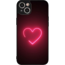 Coque iPhone 15 Plus - Silicone rigide noir Valentine 2023 single neon heart