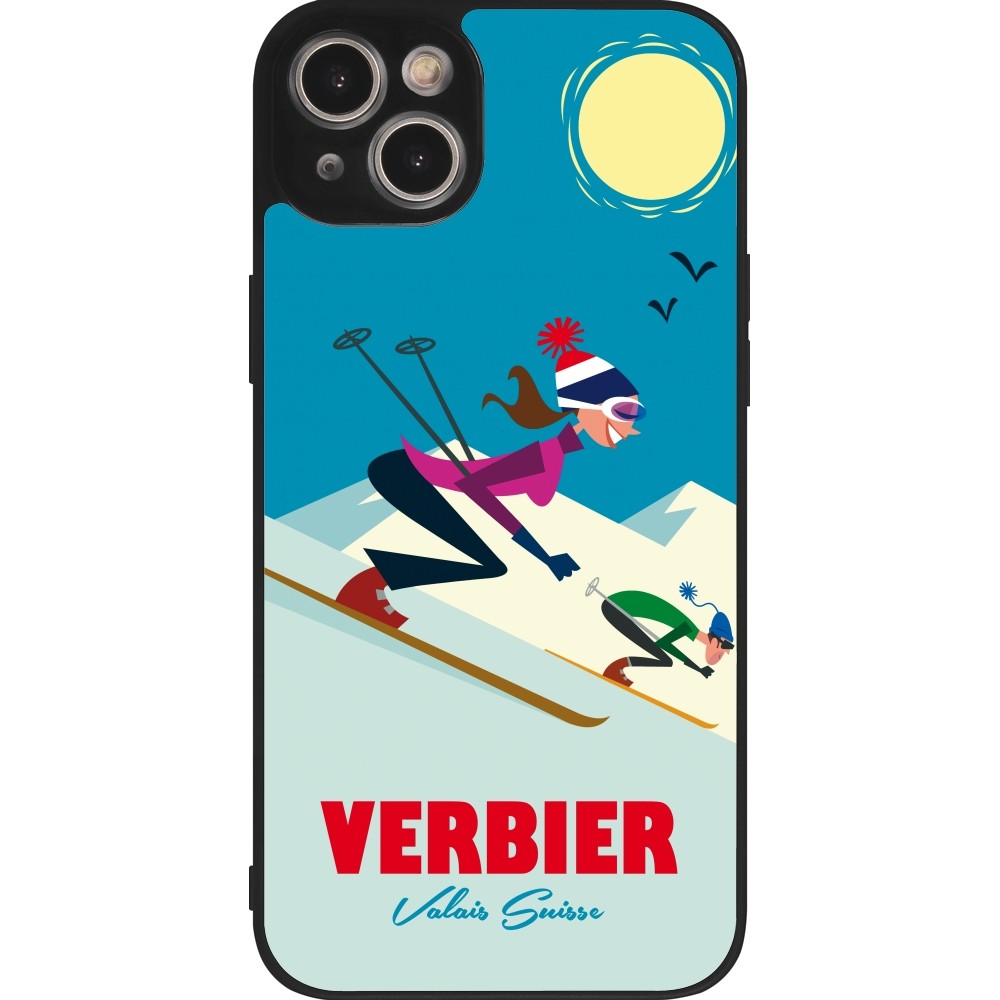 Coque iPhone 15 Plus - Silicone rigide noir Verbier Ski Downhill