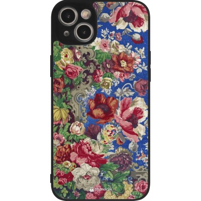 Coque iPhone 15 Plus - Silicone rigide noir Vintage Art Flowers