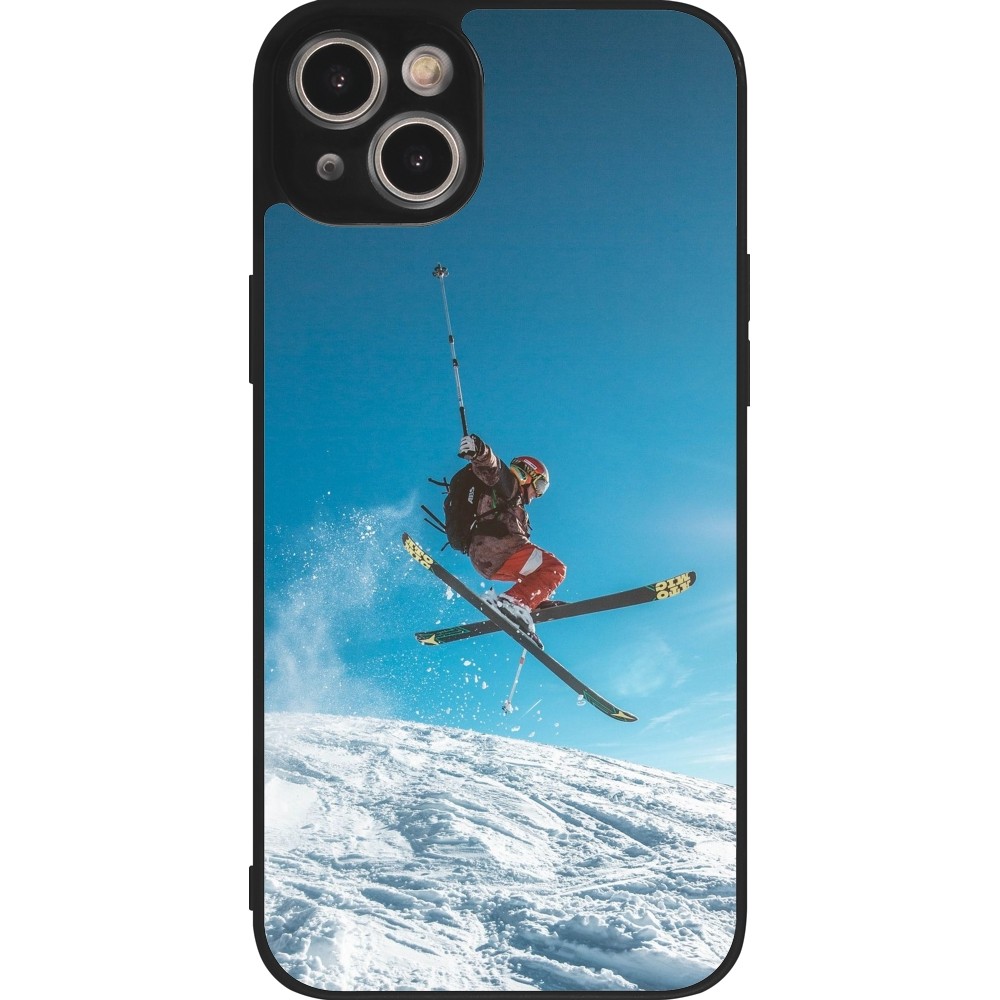 Coque iPhone 15 Plus - Silicone rigide noir Winter 22 Ski Jump