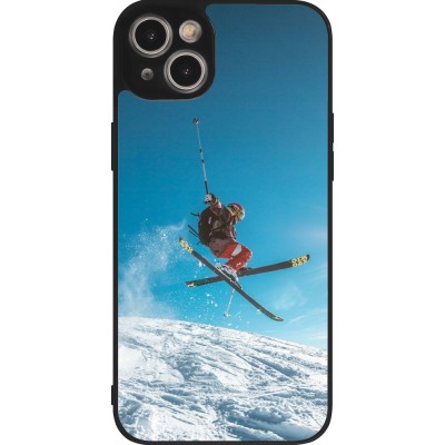 Coque iPhone 15 Plus - Silicone rigide noir Winter 22 Ski Jump