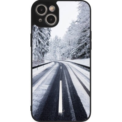 Coque iPhone 15 Plus - Silicone rigide noir Winter 22 Snowy Road