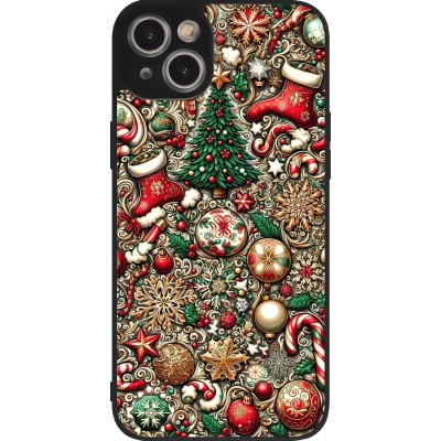 Coque iPhone 15 Plus - Silicone rigide noir Noël 2023 micro pattern