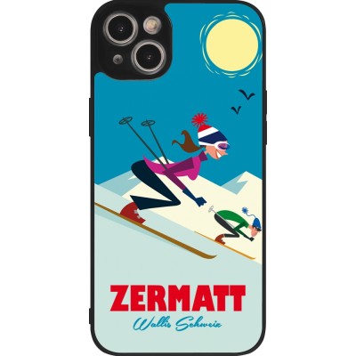 Coque iPhone 15 Plus - Silicone rigide noir Zermatt Ski Downhill