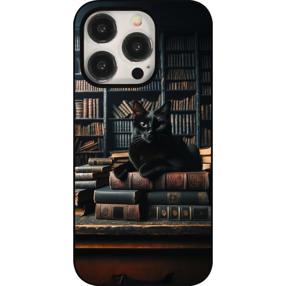 Coque iPhone 15 Pro - Chat livres sombres