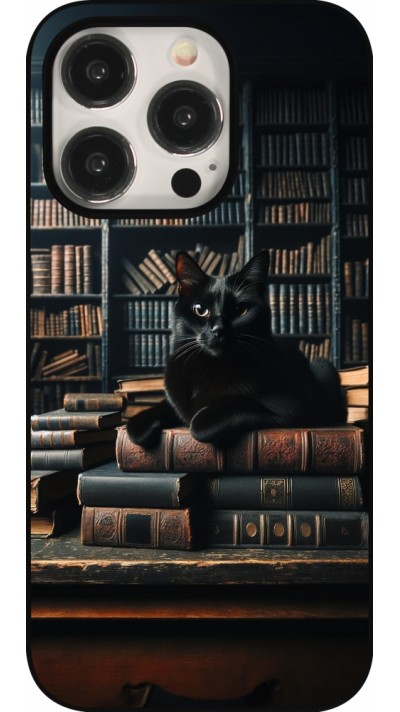 iPhone 15 Pro Case Hülle - Katze Bücher dunkel