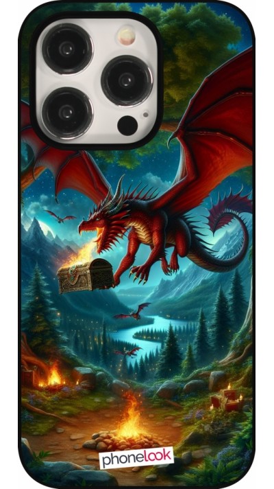 iPhone 15 Pro Case Hülle - Drache Fliegend Wald Schatz