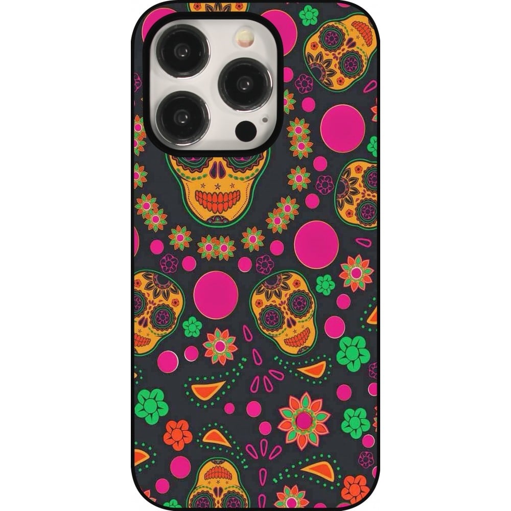 Coque iPhone 15 Pro - Halloween 22 colorful mexican skulls