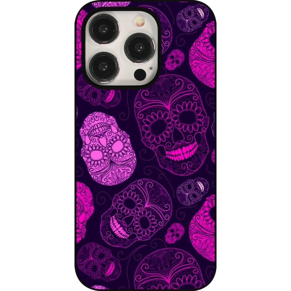 Coque iPhone 15 Pro - Halloween 2023 pink skulls